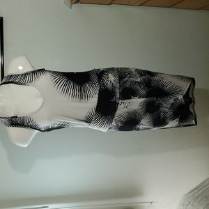 RACHEL ROY Women's White w/Black Palm Fronds Dress-Stretch Bodycon-EC-Sz L